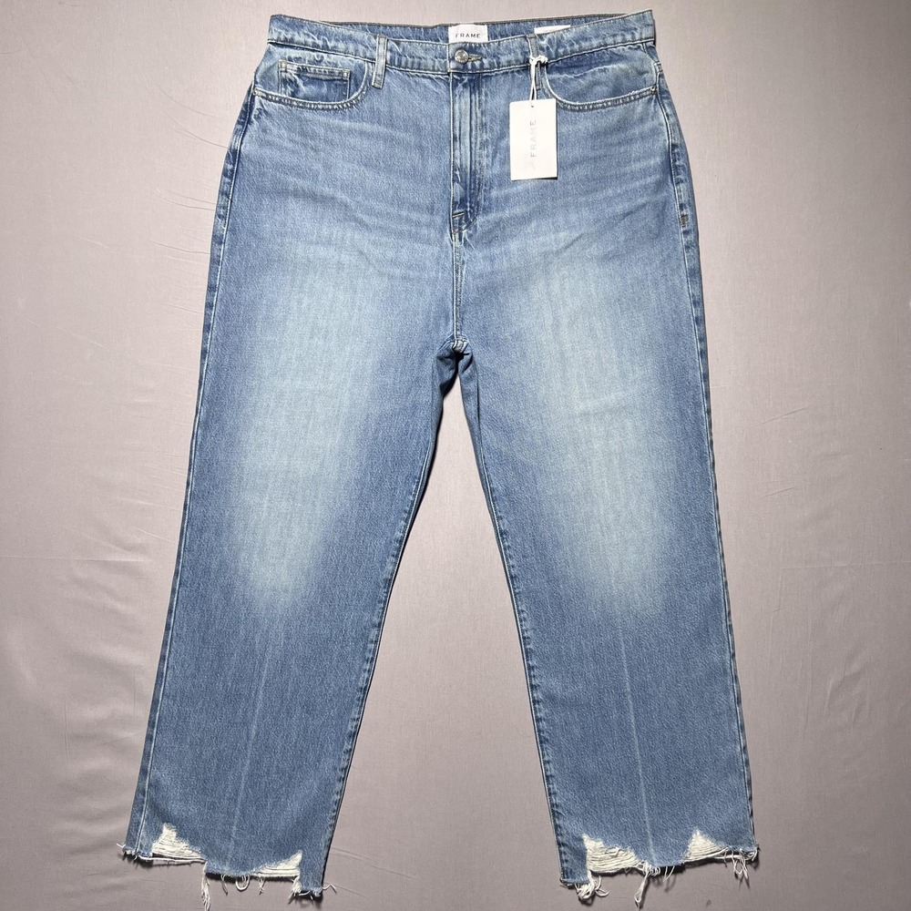 Frame Le Jane Crop‎ Varsity Blues Modern Chew Jeans 33 Blue High Rise Straight